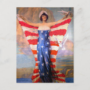 Carte Postale Drapeau américain patriotique vintage Lady of Libe