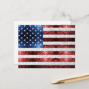 Carte Postale Drapeau américain rouge blanc bleu scintillements 