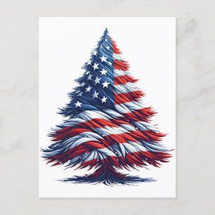 Carte Postale Drapeau américain sapin de Noël Art patriotique