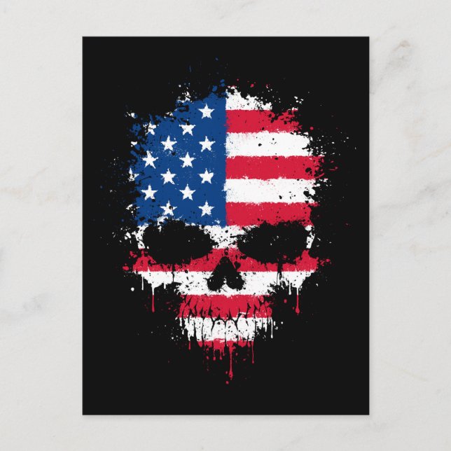 Carte Postale Drapeau américain Splatter Skull (Devant)