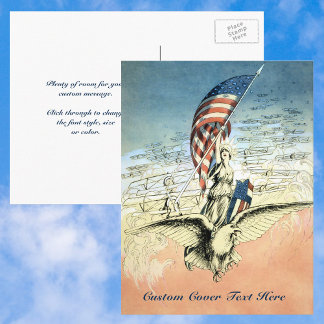 Carte Postale Drapeau Américain Vintage Patriotique, Dame, Aigle