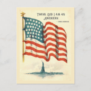 Carte Postale Drapeau américain vintage Statue de la Liberté Car