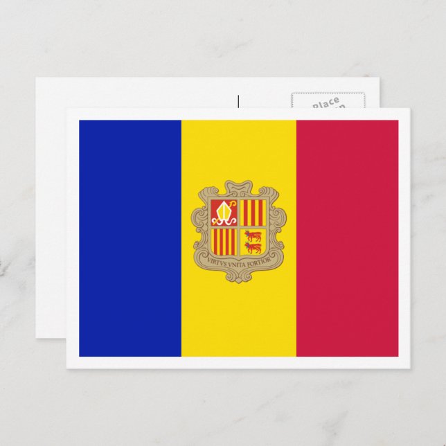 Carte Postale Drapeau andorran, Drapeau de l'Andorre (Devant / Derrière)
