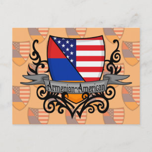 Carte Postale Drapeau Arménien-Américain de bouclier
