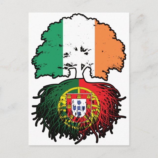 Carte Postale Drapeau aux racines de l'arbre d'Irlande portugais (Devant)