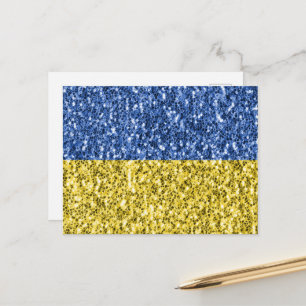 Carte Postale Drapeau bleu jaune Ukraine parties scintillant fau