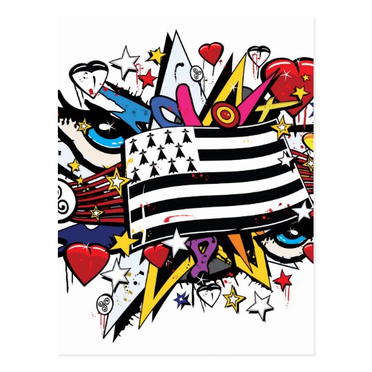 Carte Postale Drapeau Bretagne Breizh graffiti Breton graff