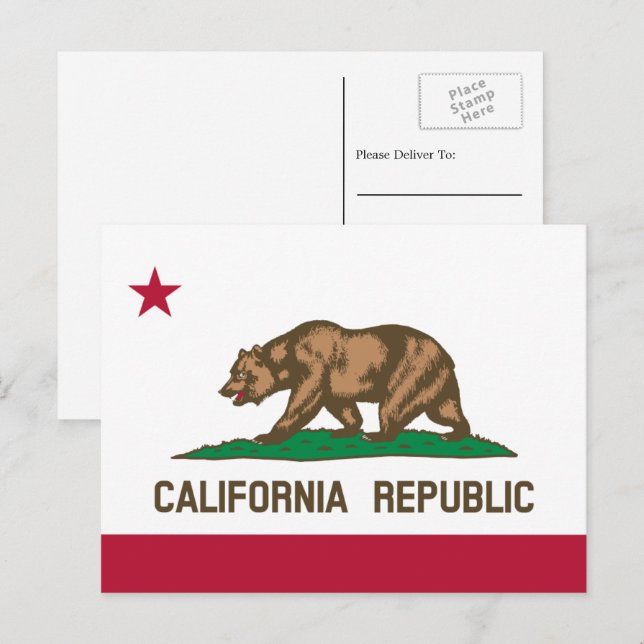 Carte Postale Drapeau californien, Drapeau de Californie (Devant / Derrière)