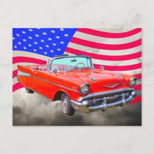 Carte Postale Drapeau Chevrolet Bel Air Et États-Unis 1957