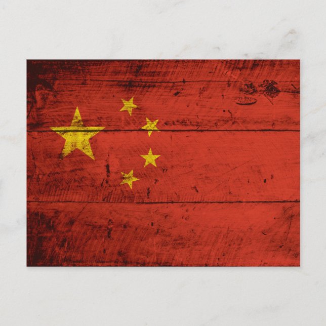 Carte Postale Drapeau chinois sur le vieux grain de bois (Devant)