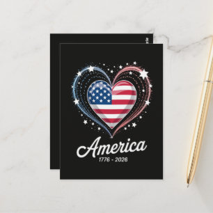 Carte Postale Drapeau Cœur 1776 2026 4 juillet 250e anniversaire