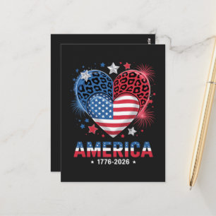 Carte Postale Drapeau cœur léopard 1776 2026 4 juillet 