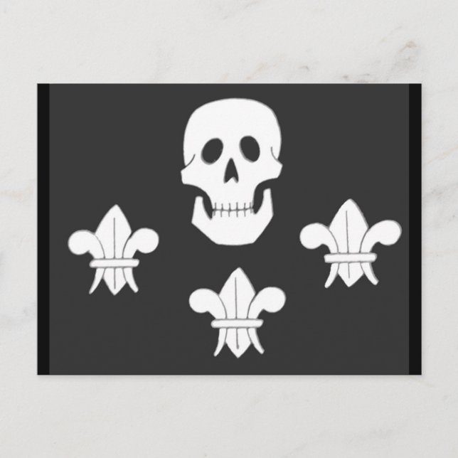 CARTE POSTALE DRAPEAU CRÂNE JOLLY ROGER ET TROIS LILIS (Devant)