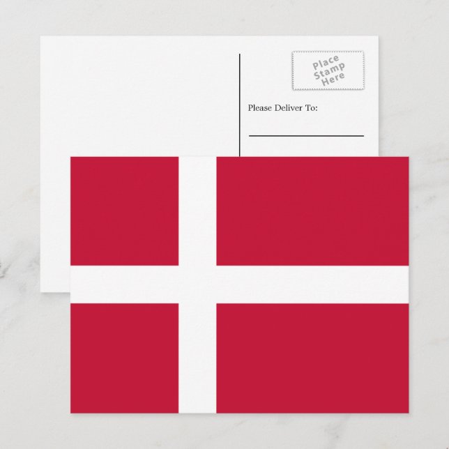 Carte Postale Drapeau danois, Drapeau du Danemark (Devant / Derrière)