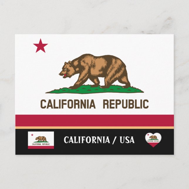 Carte Postale Drapeau de Californie & Californie État États-Unis (Devant)