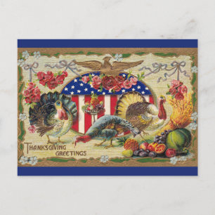 Carte Postale Drapeau de dinde patriotique vintage aigle Thanksg