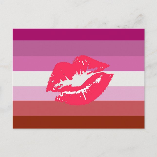Carte Postale Drapeau de fierté lesbienne au rouge à lèvres (Devant)