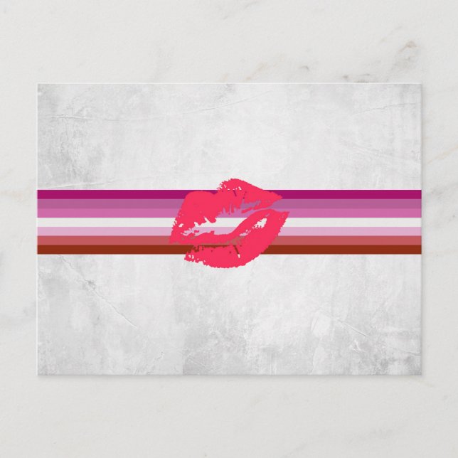 Carte Postale Drapeau de fierté lesbienne au rouge à lèvres (Devant)