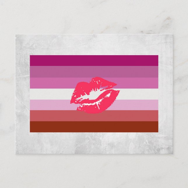 Carte Postale Drapeau de fierté lesbienne au rouge à lèvres (Devant)