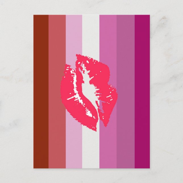 Carte Postale Drapeau de fierté lesbienne au rouge à lèvres (Devant)