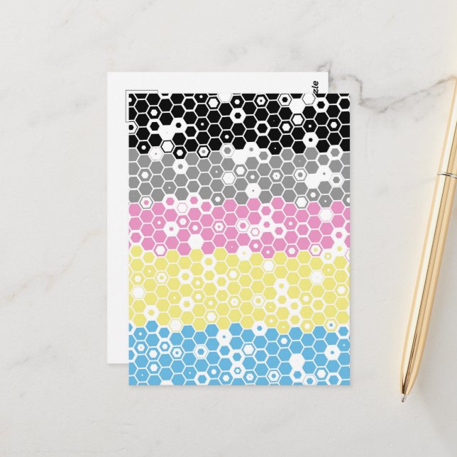 Carte Postale Drapeau de fierté polygender abstrait géométrique  (Devant/Arrière en situation)