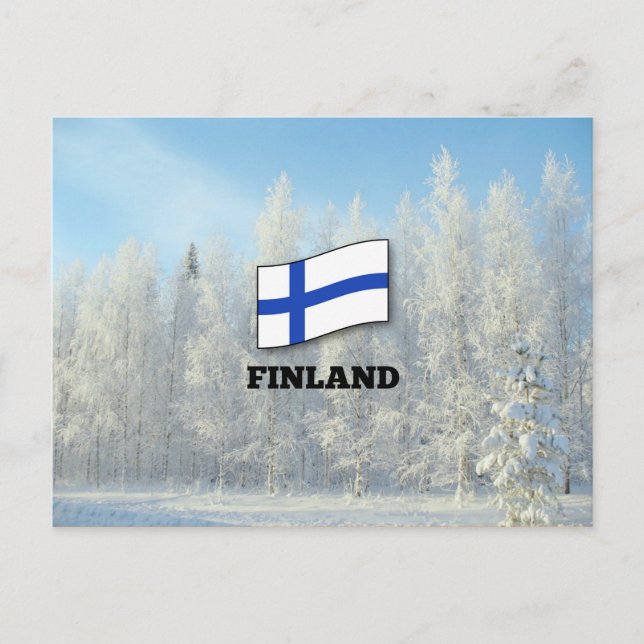 Carte Postale Drapeau de Finlande, Pins couverts de neige (Devant)