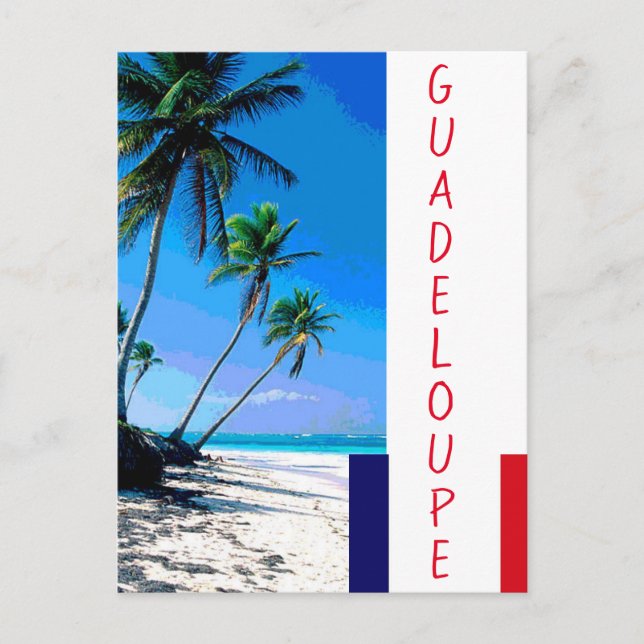 Carte Postale Drapeau de Guadeloupe et plage de palmiers (Devant)