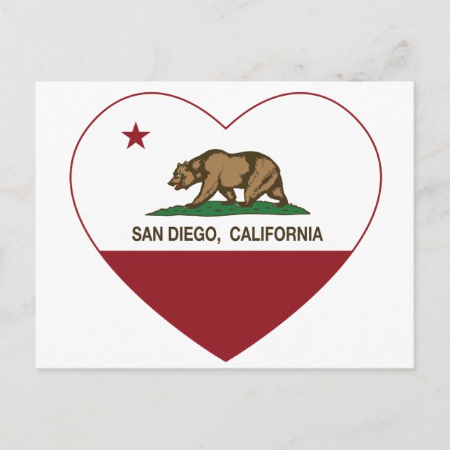 Carte Postale drapeau de la Californie cœur de San Diego (Devant)