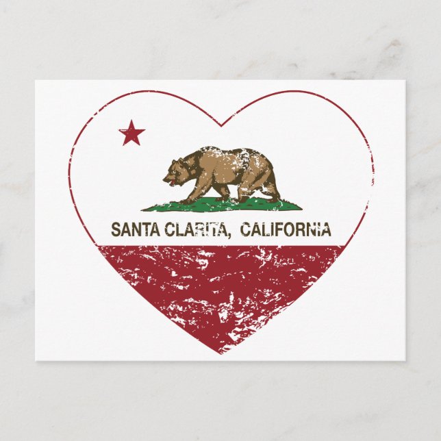 Carte Postale drapeau de la californie père Noël clarita coeur e (Devant)