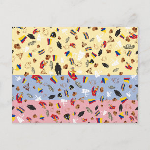 Carte Postale Drapeau de la Colombie avec des objets célèbres du