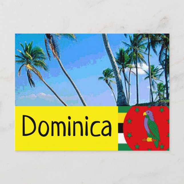 Carte Postale Drapeau de la Dominique avec palmiers tropicaux (Devant)