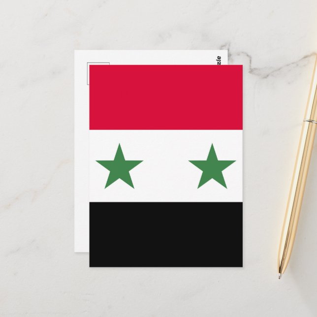 Carte Postale Drapeau de la Syrie (Devant/Arrière en situation)