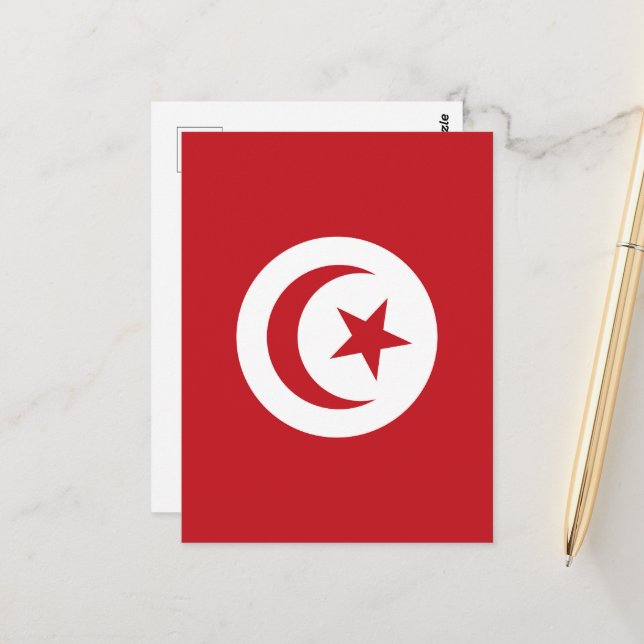 Carte Postale Drapeau de la Tunisie (Devant/Arrière en situation)