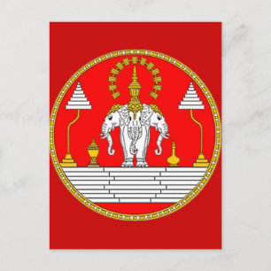 CARTE POSTALE DRAPEAU DE LAOS TROIS TÊTE ÉLÉPHANT