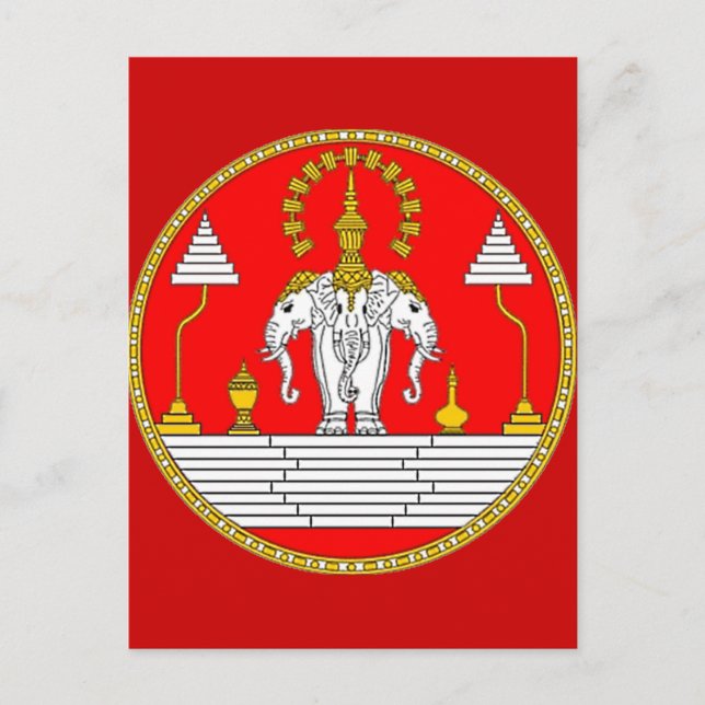 CARTE POSTALE DRAPEAU DE LAOS TROIS TÊTE ÉLÉPHANT (Devant)
