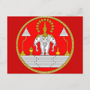 CARTE POSTALE DRAPEAU DE LAOS TROIS TÊTE ÉLÉPHANT