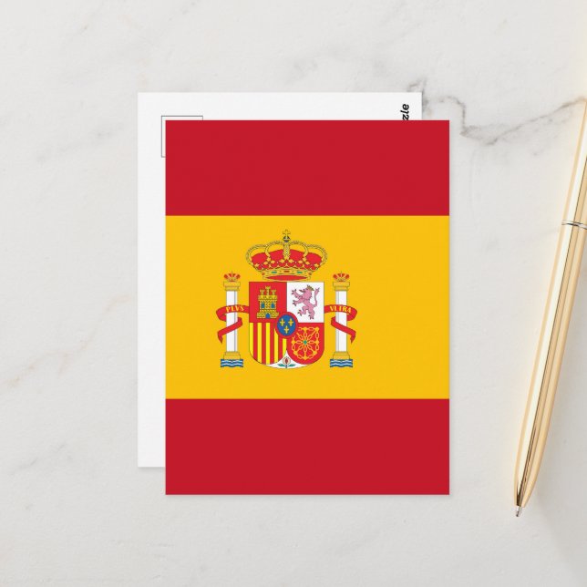 Carte Postale Drapeau de l'Espagne (Devant/Arrière en situation)