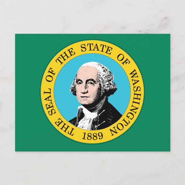 Carte Postale Drapeau de l'État de Washington Champ Vert Portrai (Devant)