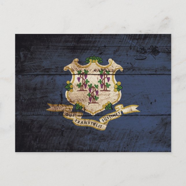 Carte Postale Drapeau de l'État du Connecticut sur le vieux grai (Devant)
