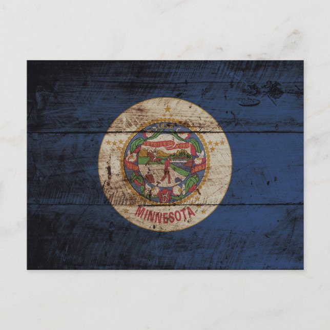 Carte Postale Drapeau de l'État du Minnesota sur le vieux grain  (Devant)