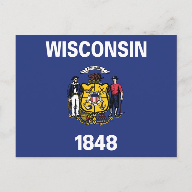 Carte Postale Drapeau de l'État du Wisconsin Marin Mineur Charru (Devant)