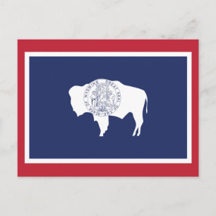 Carte Postale Drapeau de l'État du Wyoming Bison Bordure Rouge