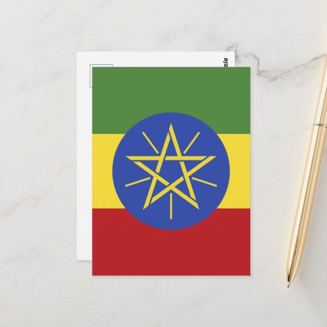 Carte Postale drapeau de l'Éthiopie (Devant/Arrière en situation)