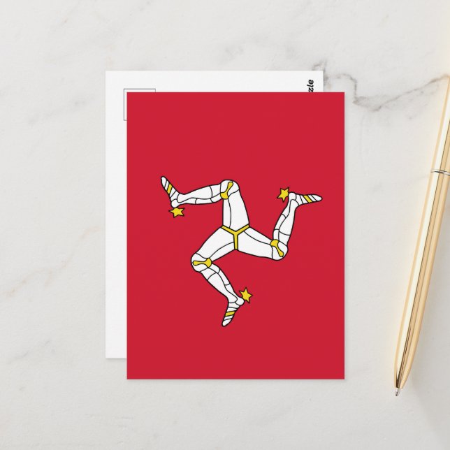 Carte Postale Drapeau de l'île de Man (Devant/Arrière en situation)
