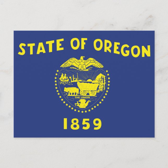Carte Postale Drapeau de l'Oregon à deux faces, sceau et pionnie (Devant)