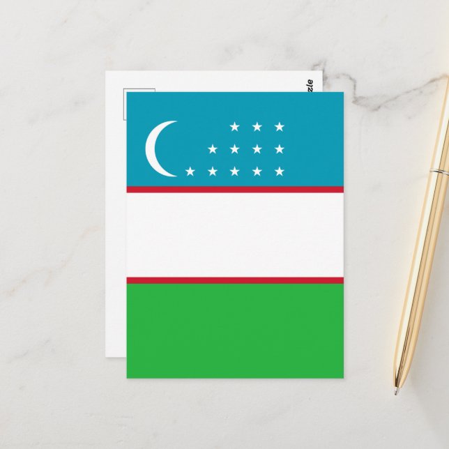 Carte Postale Drapeau de l'Ouzbékistan (Devant/Arrière en situation)