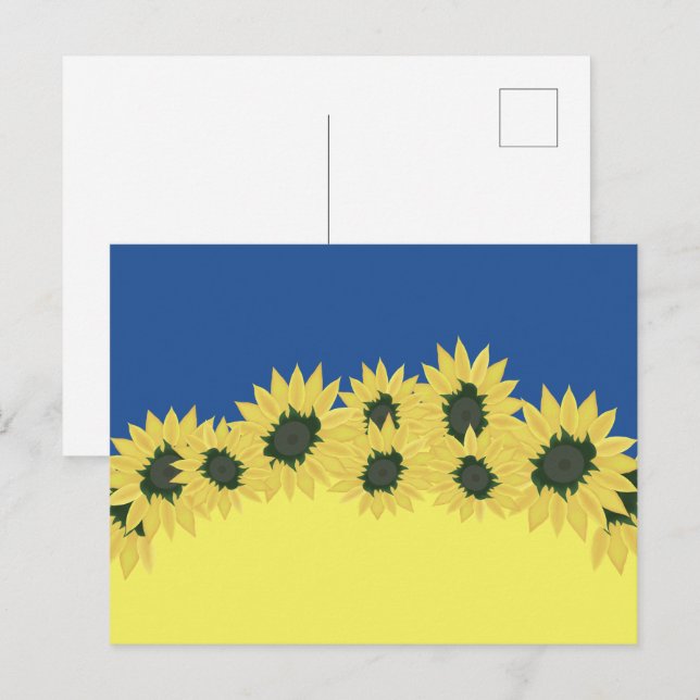 Carte Postale Drapeau de l'Ukraine aux tournesols (Devant / Derrière)