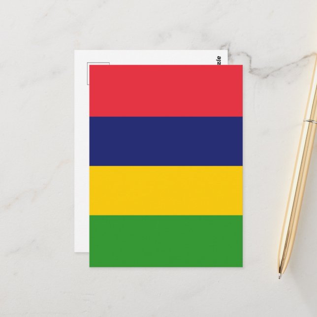 Carte Postale Drapeau de Maurice (Devant/Arrière en situation)