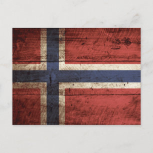 Carte Postale Drapeau de Norvège sur le vieux grain de bois