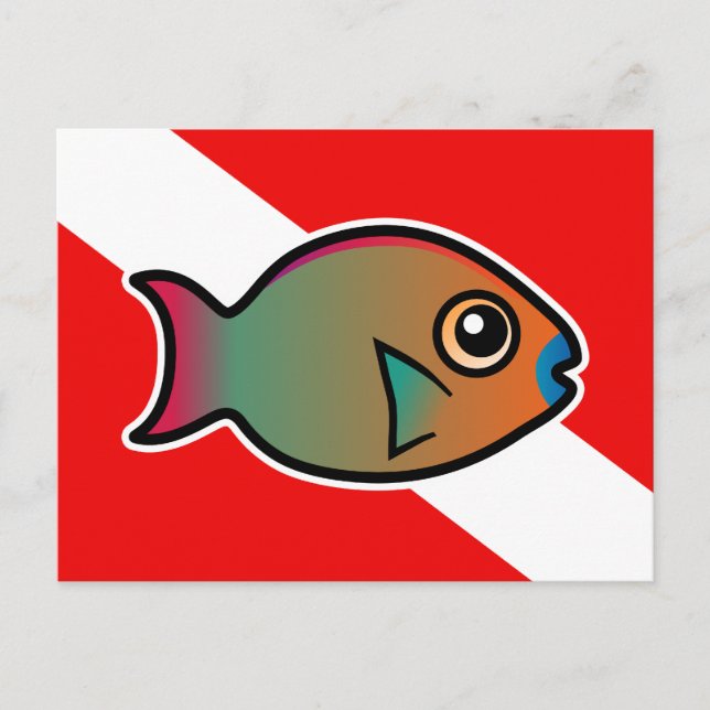 Carte Postale Drapeau de plongée avec poisson-perroquets arc-en- (Devant)